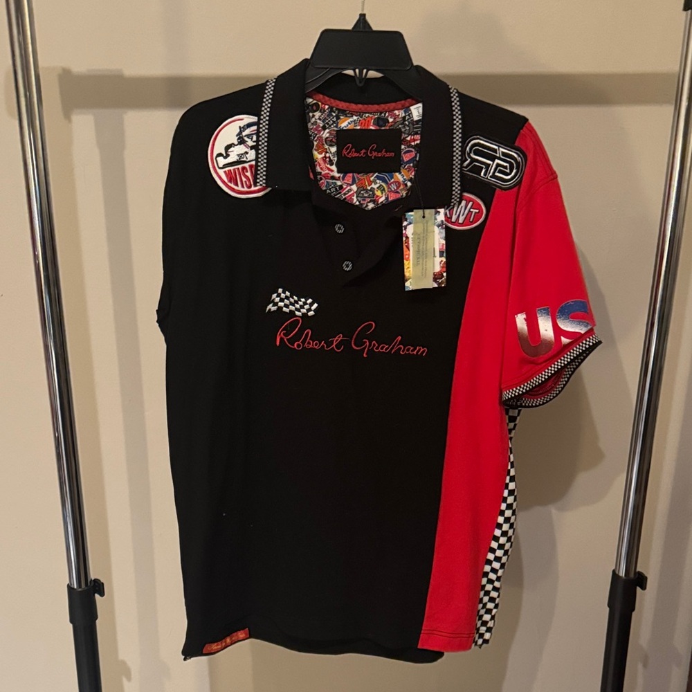 Robert Graham Black and Red Polo with Patchwork